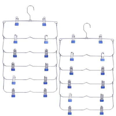 Hosenbügel mit Clips, 2er-Pack, für 6 Hosen, blau, platzsparend