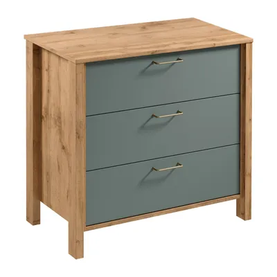 Productafbeelding van AX LIVING Kommode met laden, model Iseonia K3S, 90 cm, eikenhout Wotan en groen