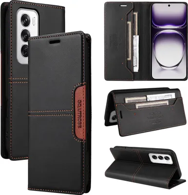 Produktbild von Handyhülle für Oppo Reno12 5G Hülle, Leder Flip Wallet Kartenfach Stand Schutzhülle Schwarz