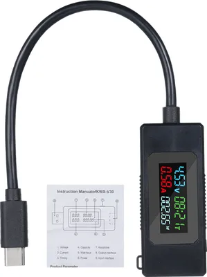 Obrázek produktu pro Měřič napětí a proudu USB-C Měřič napětí a proudu USB typu C 4-30V 0-6,5A 195W USB nabíječka Voltmetr s barevným LCD displejem