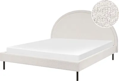 Zdjęcie produktu dla BELIANI Łóżko białe boucle poliester 160 x 200 cm ze stelażem tapicerowane półokrągłe wezgłowie minimalistyczny design sypialnia