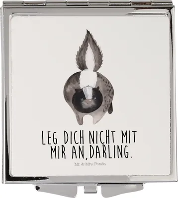 Produktbild von Mr. & Mrs. Panda Schminkspiegel Stinktier Angriff - Weiß - Geschenk, wütend, Skunk, Raubtier, Wildtier, Klappspiegel, Drohung, Handspiegel, Taschenspiegel, Reise Spiegel