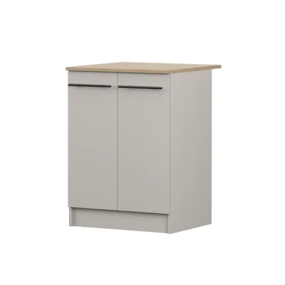 Produktbild von Unterschrank INEZ VI, Küche, Küchenschrank zweitürig 60 cm Kaschmir/Steineiche mit zwei Drehtüren, schwarze Metallgriffe