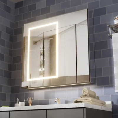 Image de Miroir de salle de bain - Armoire à miroir - Meuble mural - Armoire miroir murale - Rangement - Surface en verre blanc