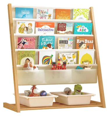 Productafbeelding van Uptyia kinderboekenrek met 4 planken en een opbergmand