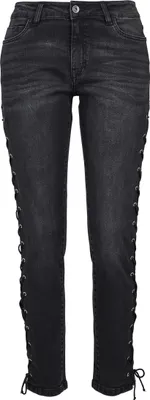 Obrázek produktu pro Dámské kalhoty Urban Classics Ladies Denim Lace Up Skinny Pants black washed - 28