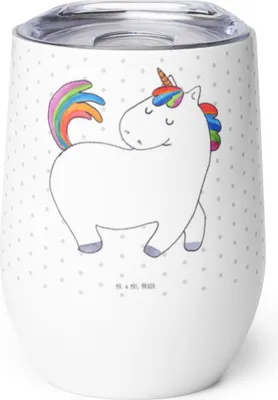 Produktbild von Mr. & Mrs. Panda Weinbecher Einhorn Stolzieren - Weiß - Geschenk, Thermo Becher, Thermobecher, kaffee tasse, Reiter, glühweinbecher, Stolz, Pferd, Einhörner, Unicorn