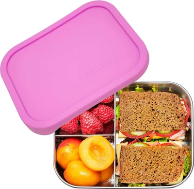 Obrázok produktu pre Nerezový box na obed - 3 priehradky a silikónové veko - 1 kus - 1000 ml - kov bezpečný pre potraviny