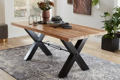 Produktbild von Esstisch Mangoholz massiv X-Gestell schwarz 200 x 100 cm MANILO
