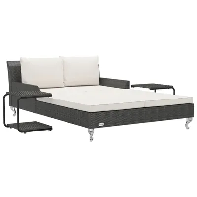 Produktbild von 2-Personen-Sonnenliege mit Auflagen Poly Rattan Schwarz