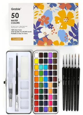 Productafbeelding van Aquarelverfset 50 Kleuren met Detailpenselen en Mengpalet