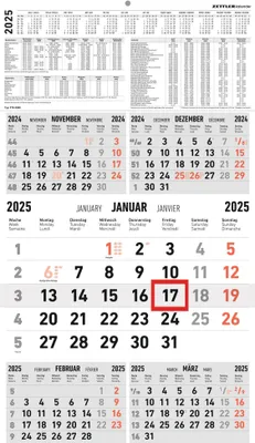 Produktbild von 5-Monatskalender rot 2025 - 33x45 - mit Kopftafel - Datumsschieber - 970-0000