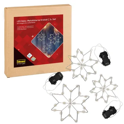 LED-Deko-Sterne-Set, 3 Stück, warmweiß, Timer, 15-20 cm