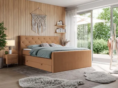 Produktbild von Doppelbett mit Multipocket-Matratze und Topper, boxspringbett mit Bettkästen - KING VELEN - 140x200cm - Orange - H3