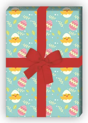 Produktbild von Lustiges Oster Geschenkpapier mit Küken und Ostereiern, Dekorpapier, türkis - G11860, 32 x 48cm