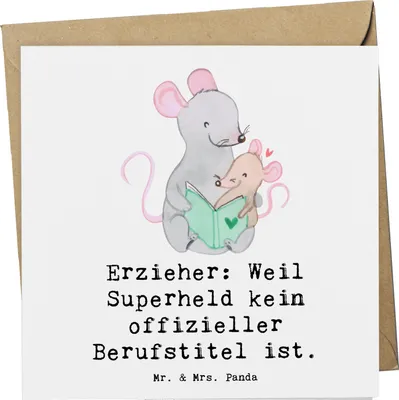 Produktbild von Mr. & Mrs. Panda Grußkarte Erzieher Superheld - Weiß - Geschenk, Glückwunschkarte, Beruf, Berufsprodukte, Berufe, faltkarte, Alltagshelden, doppelkarte, Zuneigung