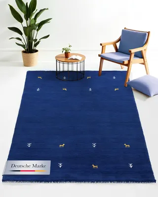 Image de carpetfine Tapis de laine Gabbeh Uni Bleu 240x340 cm | Tapis moderne pour le salon et la chambre à coucher