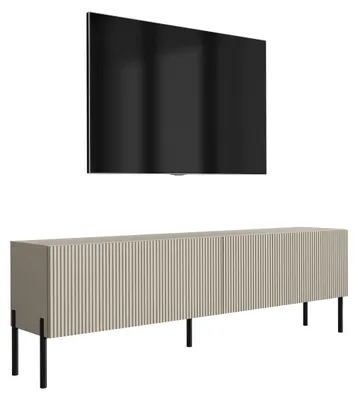 Produktbild von TV-Schrank mit geriffelte Fronten, Kaschmir, gerade schwarze Beine, 170 × 32 × 52 cm