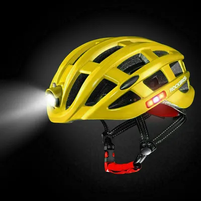 Immagine prodotto di ROCKBROS Casco da bici giallo con USB, Casco da bici impermeabile uomo donna, EPS integrato antiurto, 57-62cm