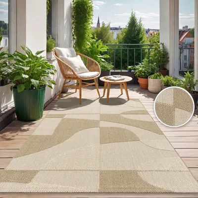 Produktbild von TT Home In-& Outdoor Teppich Wetterfest Balkon Küche Wohnzimmerteppich Boho Hoch-Tief-Effekt Abstrakt Modern Geometrische Optik Größe 160x220 cm