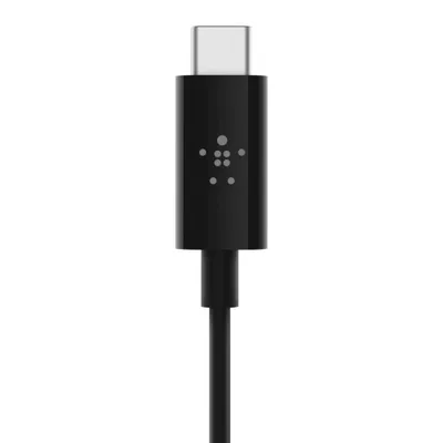 Productafbeelding van Belkin RockStar 3,5 mm audio-/USB-C kabel, 0,9 meter, zwart. Modelnummer: F7U079bt03-BLK