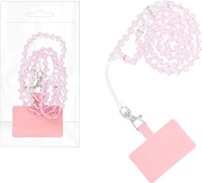 Produktbild von Hakai Handykette Kristall Umhängekette für Huawei Mate 9, 9 Pro, 9 Porsche Design 74cm lang rosa plastik kristalle + Hakai Pad