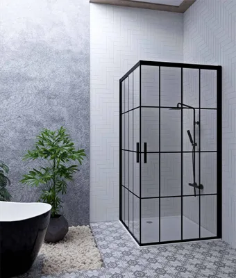 Produktbild von Duschkabine Schwarz 110x90 Duschkabine mit Schiebetüren Dusche Eckdusche mit Rollensystem aus ESG Glas 190cm Hoch mit schwarze Profile