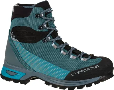 Wanderschuh für Damen; Modell "Trango Trk Woman Gtx" von La Sportiva; in Blau und Schwarz mit Schnürung.