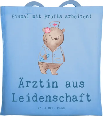 Produktbild von Mr. & Mrs. Panda Tote Bag Ärztin Leidenschaft - Sky Blue - Geschenk, Tasche, Medizinstudium, Spruch, Jutebeutel, Tragetasche, Krankenhaus, Beutel, Arztpraxis, Beruf