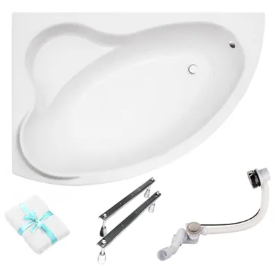 Produktbild von Aqua For You | Besco Badewanne Asymmetrisch Ada Links - Eckbadewanne – 160x100 Cm - Antibakterielle Beschichtung - Mit Siphon Und Füßen - Acryl