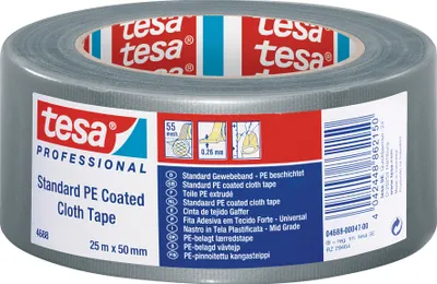 Obrázok produktu pre 36 ks textilnej lepiacej pásky Tesa 4688, dĺžka 50 m, šírka 25 mm, strieborná, s PE povlakom