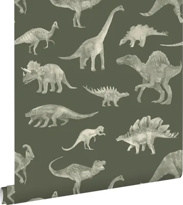 Immagine prodotto di ESTAhome carta da parati dinosauri verde oliva grigiastro 50 x 900 cm