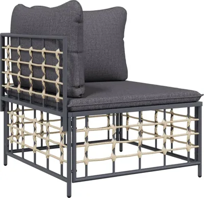 Image de vidaXL Canapé d'angle de jardin avec coussins gris foncé Poly rotin