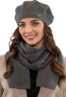 Produktbild von Vivisence damen baskenmütze eleganter wintermütze und schal set warm kopfbedeckung und halsbedeckung an winter und herbst warm dick, winterset für frauen, hergestellt in der eu, dunkelgrau, einheitsgr