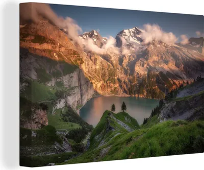 Zdjęcie produktu dla OneMillionCanvasses® - Wydruki na płótnie - 140x90 cm, Jezioro Oeschinen w Szwajcarii, grafika ścienna dekoracja ścienna