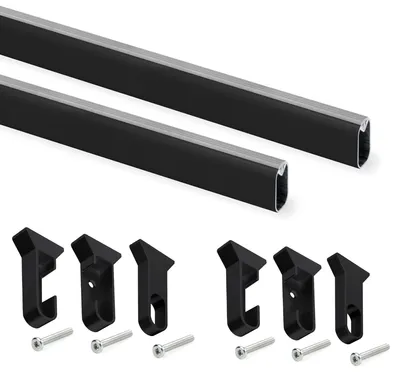 Immagine prodotto di Set di 2 guide per armadi Silk da 1,15 m con staffe, in alluminio e plastica, laccate nere