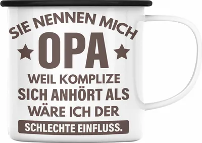 Produktbild von Trendation - Lustige Emaille Tasse Opa Geschenke Großvater Vatertag Geburtstag Emaille Emaille Tasse mit Spruch für Opa (Schwarz)