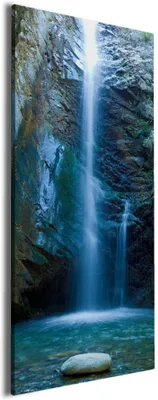 Produktbild von Wallario Premium Leinwandbild Wasserfall bei Sonneneinfall in Größe 30 x 75 cm