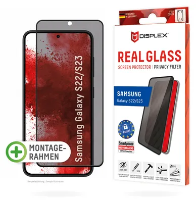 Immagine prodotto di Displex Privacy Screen Protector (10H) per Samsung Galaxy S22/S23, cornice di montaggio Eco, filtro privacy