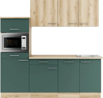 Produktbild von Optifit Küchenzeile mit Geräten Livorno290/Savona405 210 cm wildeiche grün matt strukturiert zerlegt Variante reversibel KPLS 2181-9+