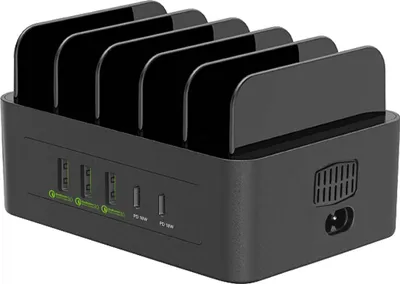 Produktbild von Avizar, 100W Ladestation 3 USB & 2 USB-C mit Lüfter, Schwarz