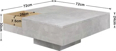 Produktbild von okwish Couchtisch 72*72*30 cm, Wohnzimmertisch Beistelltisch mit abnehmbarer Aufbewahrungsbox, Betongrau und Holzfarbe