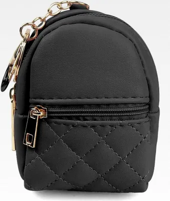 Produktbild von Lippenstiftetui Kosmetiktasche Klein im Mini-Rucksack-Design mit Schlüsselanhänger und 2-Lagen-Reißverschlusstasche, Kunstleder Münzbörse zur Aufbewahrung von Münzen, Schlüsseln und Lippenstift (Schwarz)