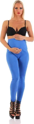 Obrázek produktu pro MAMA Těhotenské bavlněné legíny s kapsami; modré 2XL
