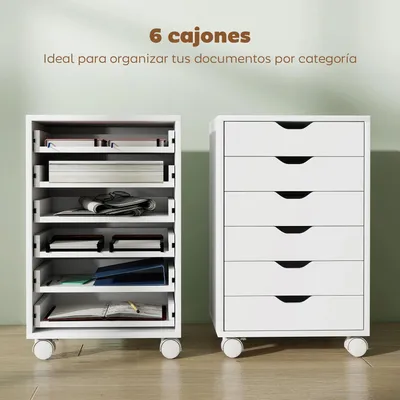 Image de Caisson à roulettes pour bureau - Caisson à dossiers - 6 tiroirs - Avec roulettes - Tiroirs silencieux - Tablette pour imprimante - Pour le bureau et le bureau à domicile - Vert
