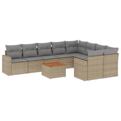 Imagen del producto de vidaXL Juego de 10 piezas de sofá de jardín con cojines, color beige, de ratán sintético
