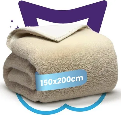 Produktbild von Unyqoos® Extra dickes Sherpa-Plaid – Winterplaid 150x200 cm, 500 GSM, doppelseitig Sherpa – superweich & warm, Creme, Geschenkverpackung