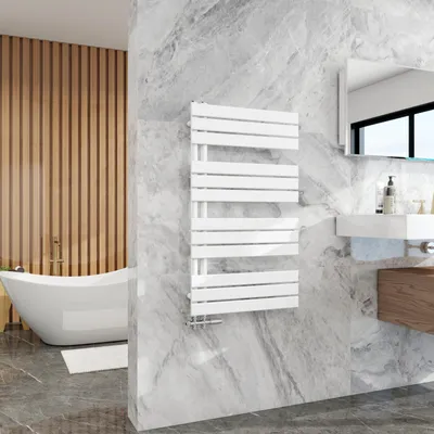Produktbild von Duschparadies Design Badheizkörper Heizkörper 1042x600mm Flach Paneel Seitenanschlusss für Warmwasserbetrieb Weiß 741W
