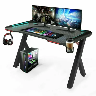 Immagine prodotto di Scrivania da computer grande, rettangolare, autoportante, di grandi dimensioni, con illuminazione RGB a LED