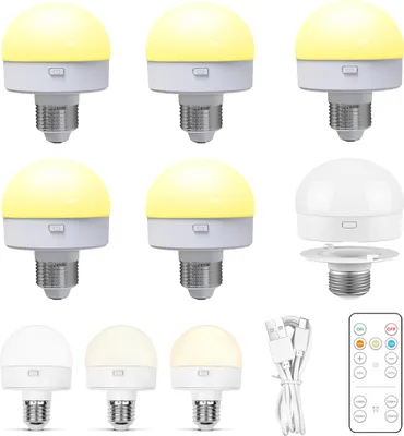 Produktbild von 6 Stück Wiederaufladbare E27 Glühbirne,Fernbedienung,LED Nachtlicht Dimmbare,3 Farben LED Glühbirne,Touch Control,Timing,Magnetische,als Notlicht